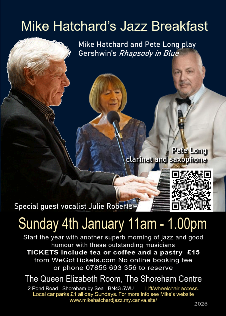 Mike Hatchard, Pete Long and Julie Roberts gig flyer for 4 January 2026